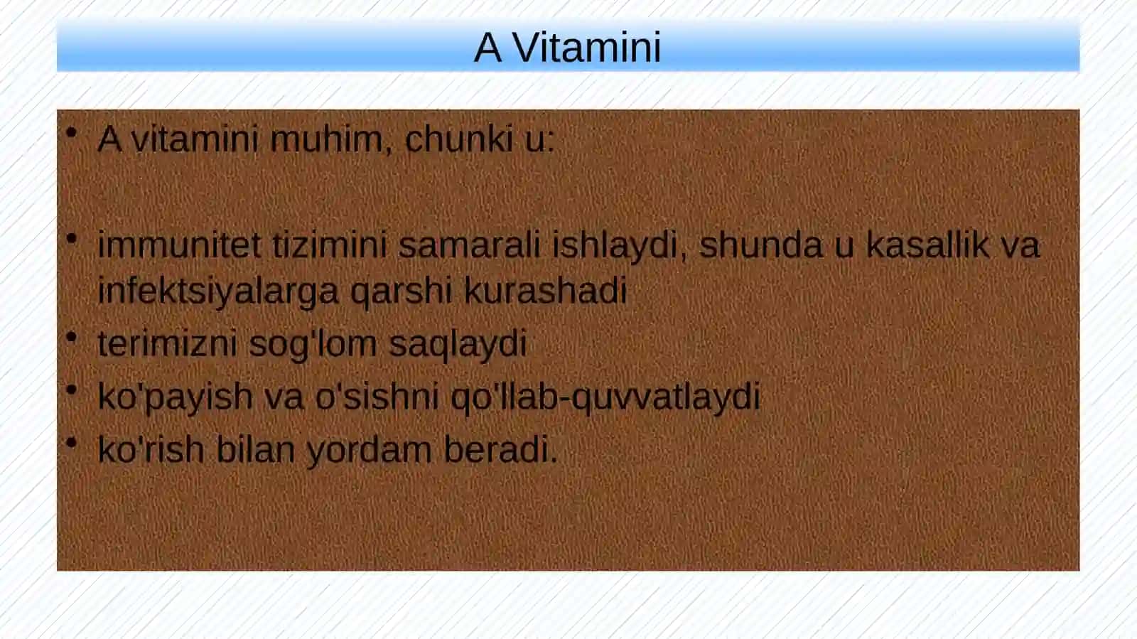 Asosiy oziqa moddalar- mineral moddalar va vitaminlarning biologik ro’li va asosiy manbalari 4