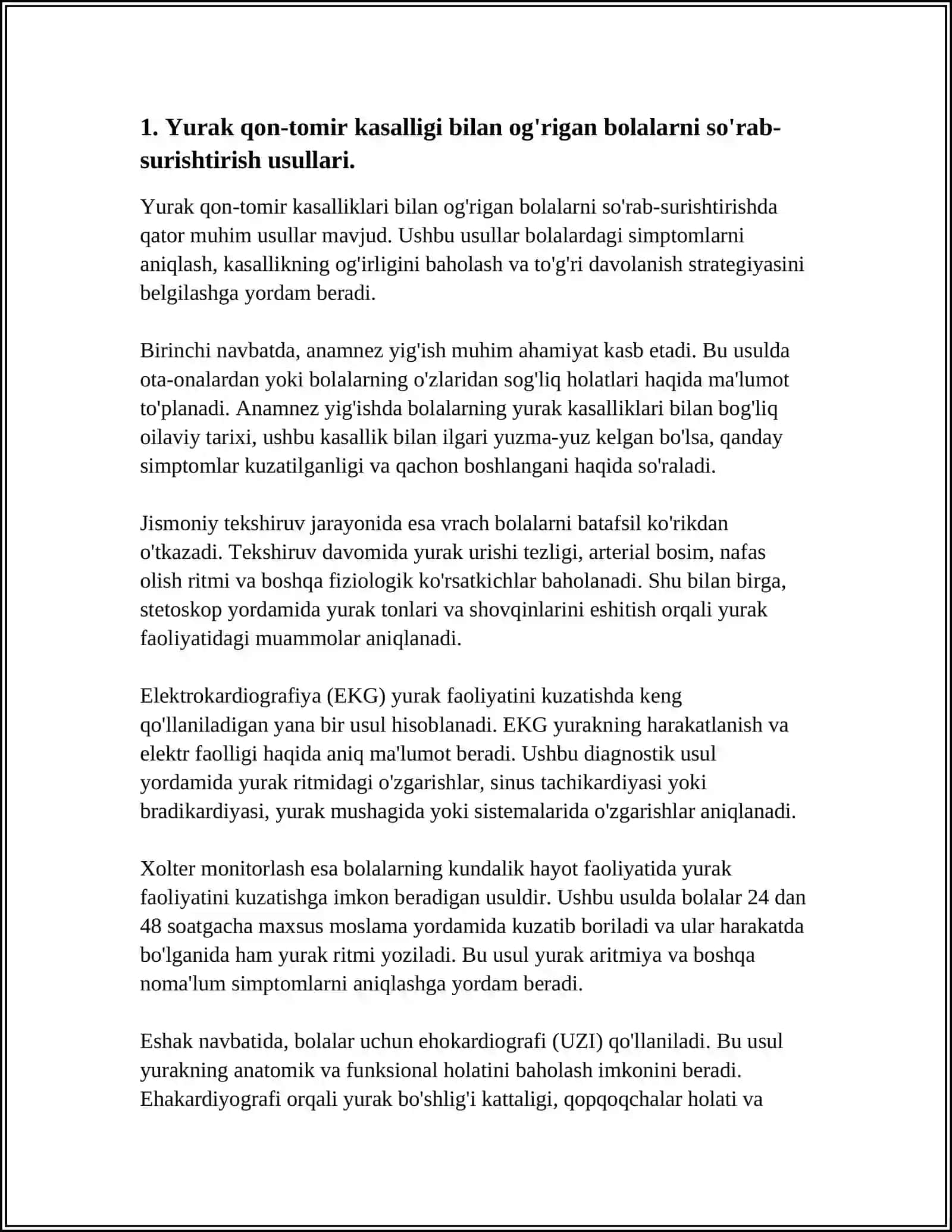 YURAK QON-TOMIR KASALLIGI BILAN OG’IRGAN BEMOR BOLALARNI TEKSHIRISH USULLARI 4