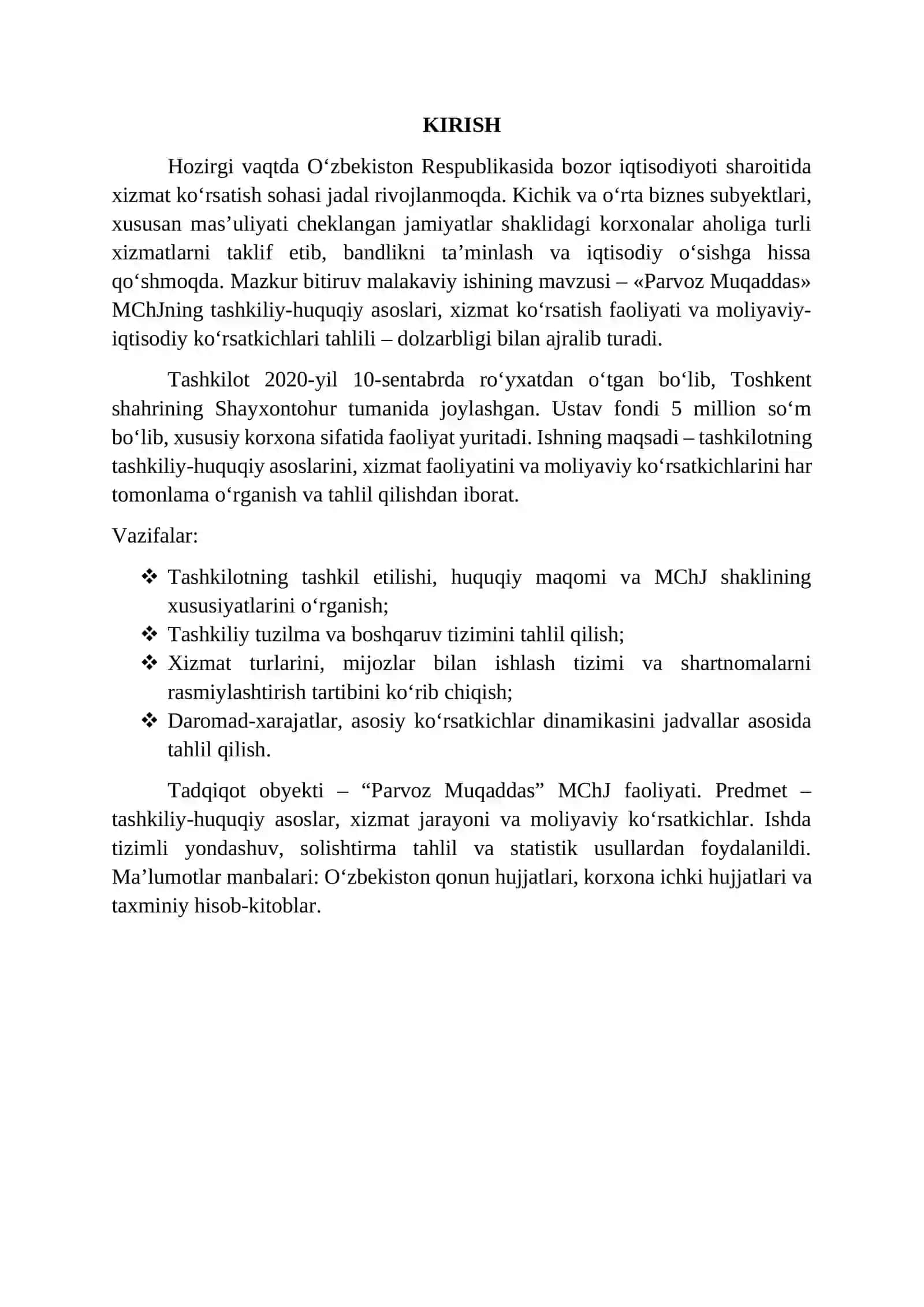Xizmat ko‘rsatish (umumiy xizmatlar, logistika, transport) BOʻYICHA AMALIYOT HISOBOTI. 4