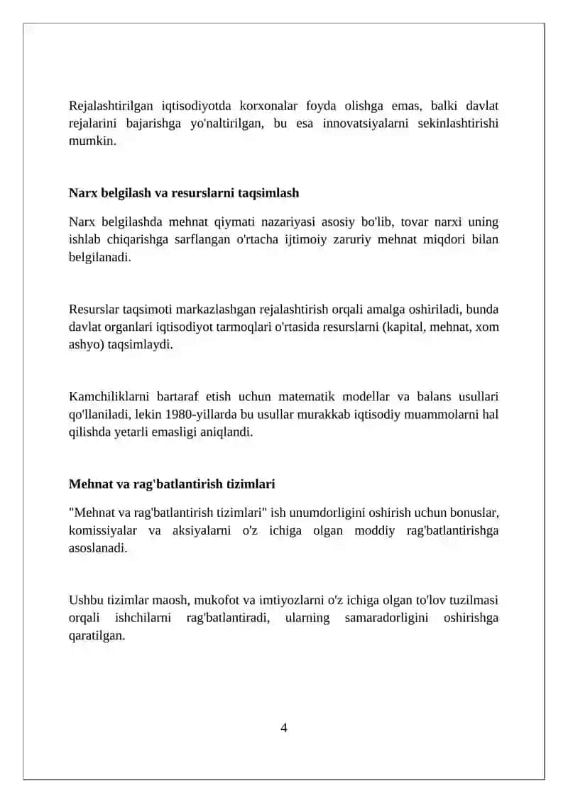 Sotsialistik iqtisodiyot to'g'risidagi fikrlar, Markaziy Yevropa ta'limoti 4