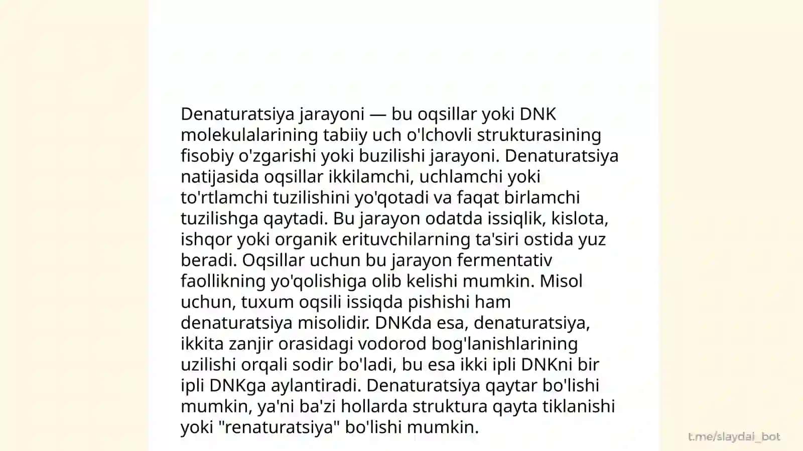 Oqsillar denaturatsiyasi va uning biologik ahamiyati 4