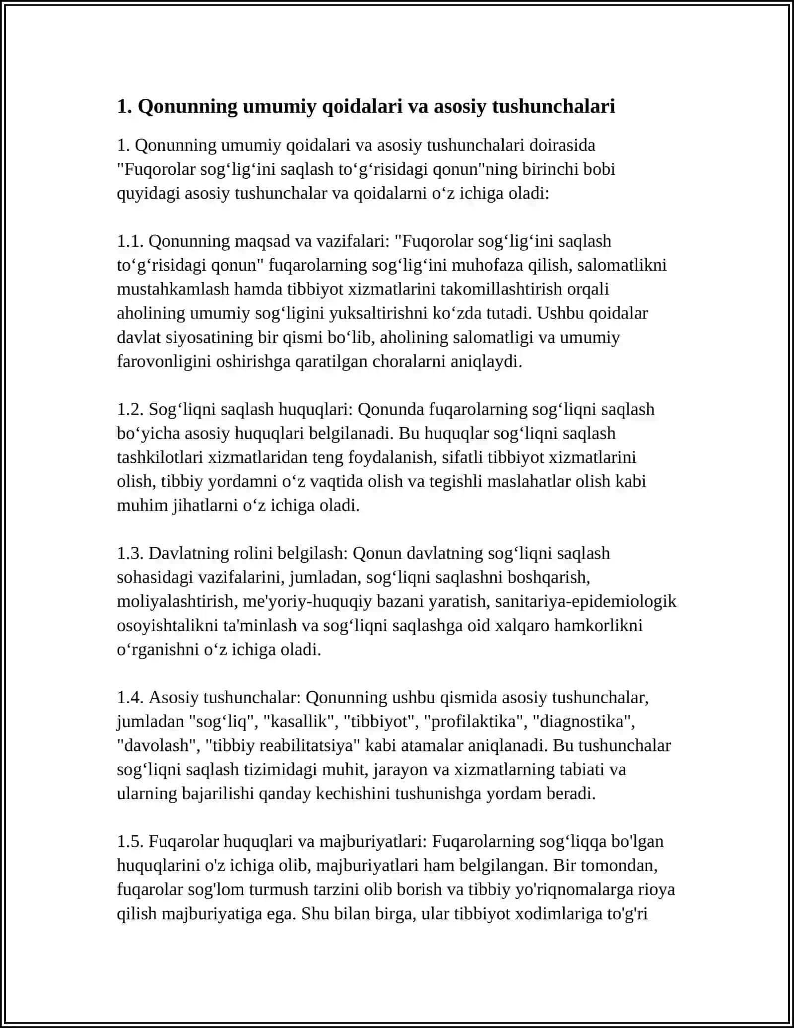 FUQAROLAR SOGʻLIGʻINI SAQLASH TOʻGʻRISIDAGI QONUN BANDLARINI OʻRGANISH 4