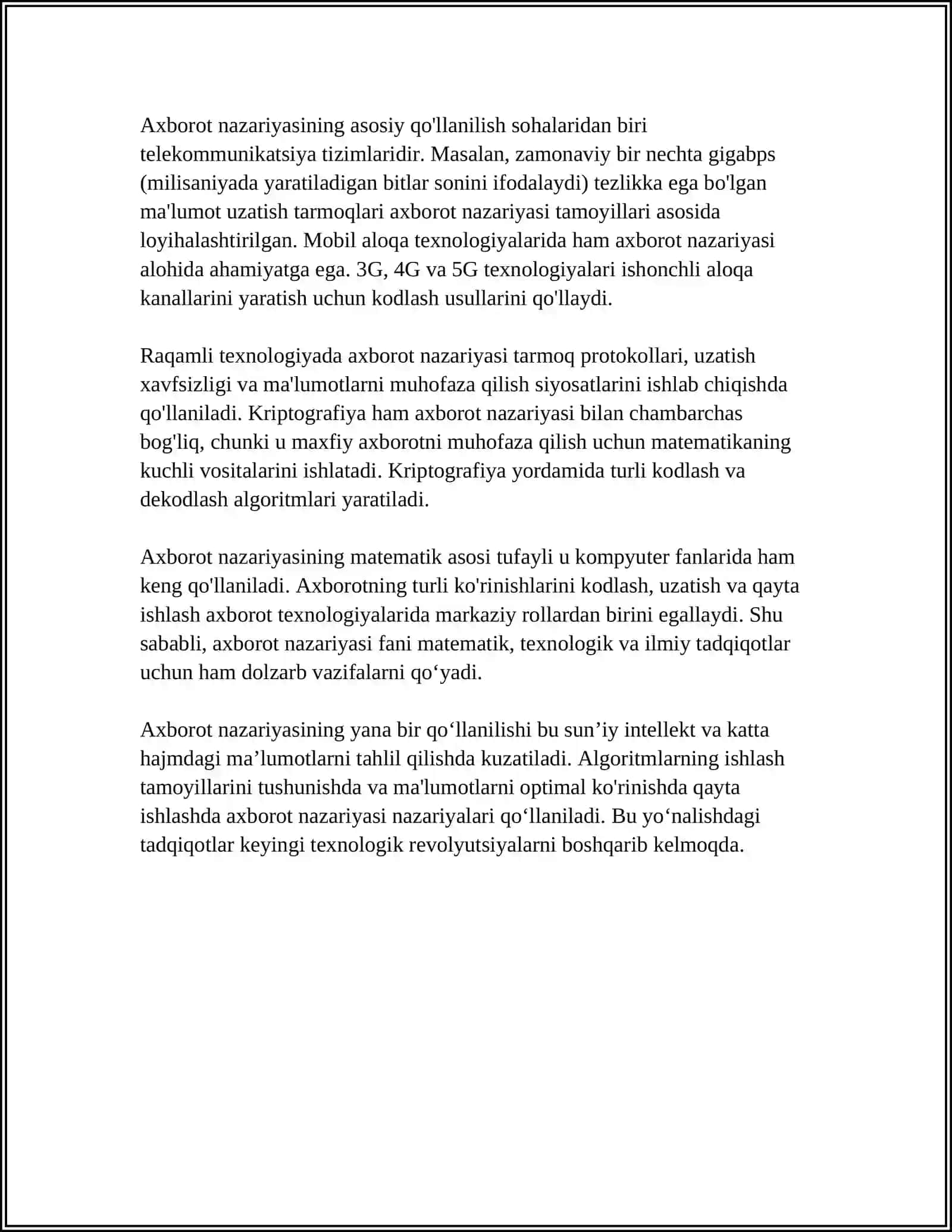SHENNON NAZARIYASIDA AXBOROT TUSHUNCHASI 4