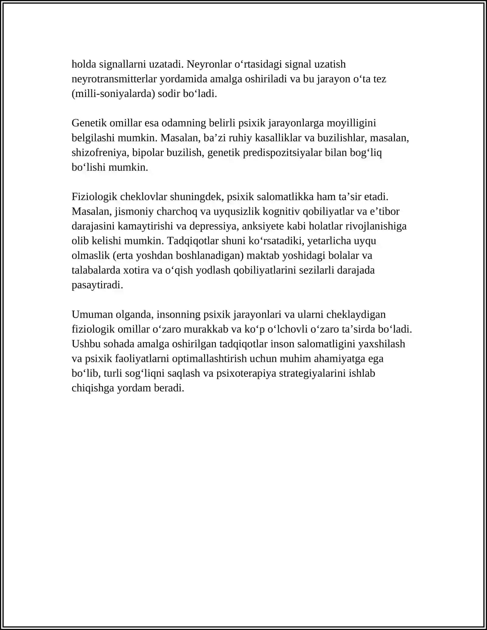 PSIXIK JARAYONLARINI FIZIOLOGIK XOLATLARDAN CHEKLANGANLIGI 4