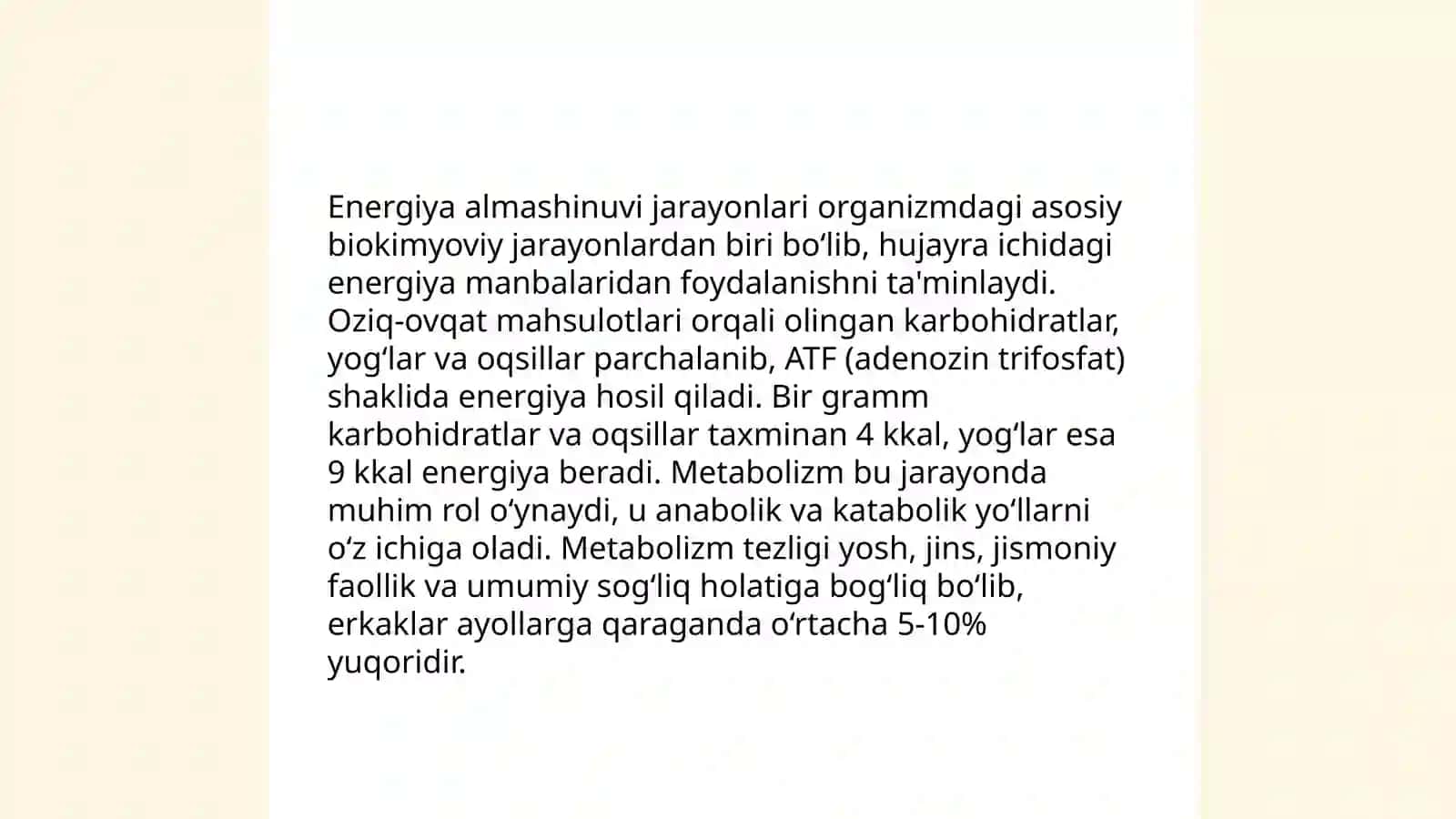 Moddalar va energiya almashinuvi.Tana haroratini boshqarilishi (termoregulyatsiya) 4