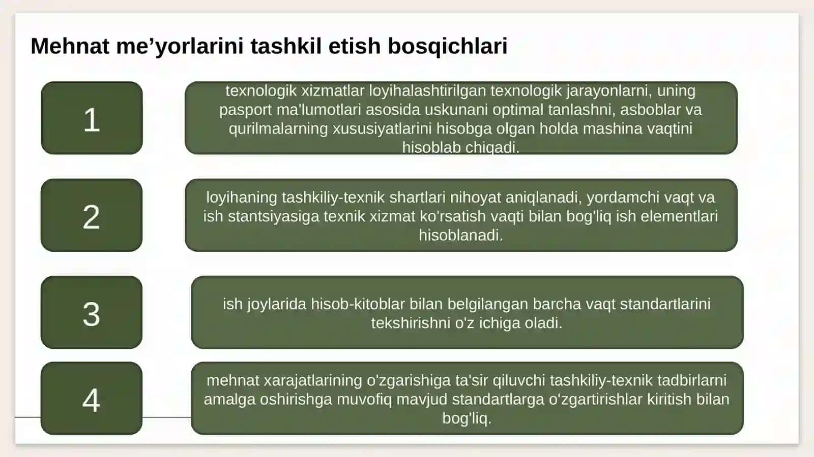 Tashkilot ishlarini takomillashtirishning asosiy yo'nalishlari va korxonada mehnatni tartibga solish 4