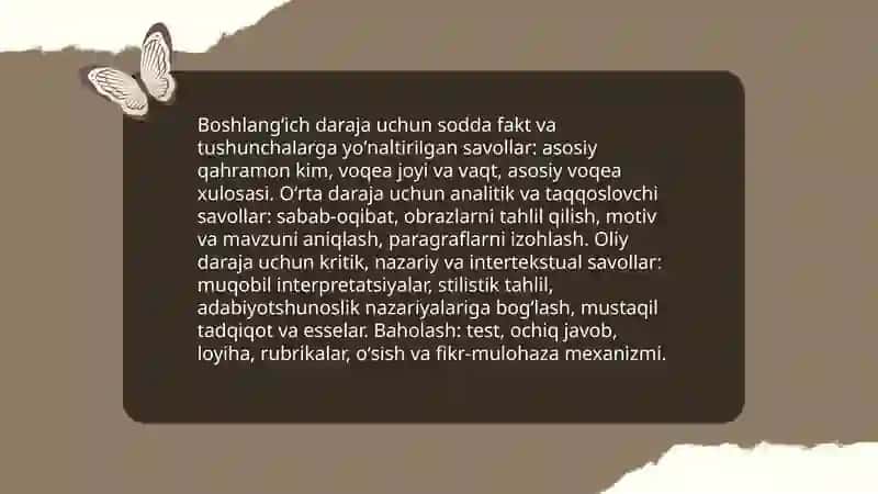Badiiy asar tahliliga oid qo'shimcha savol va topshiriqlar tizimini ishlab chiqish 4
