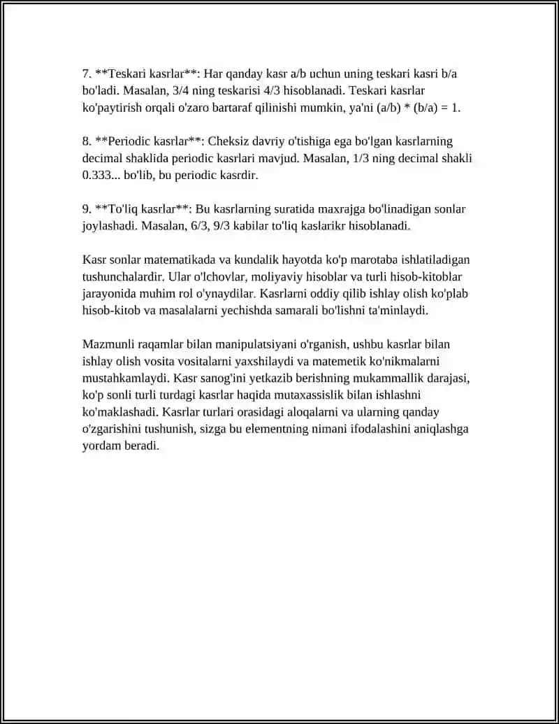 ÒNLI KASRLAR VA ULAR USTIDAGI ARIFMETIK AMALLAR 4