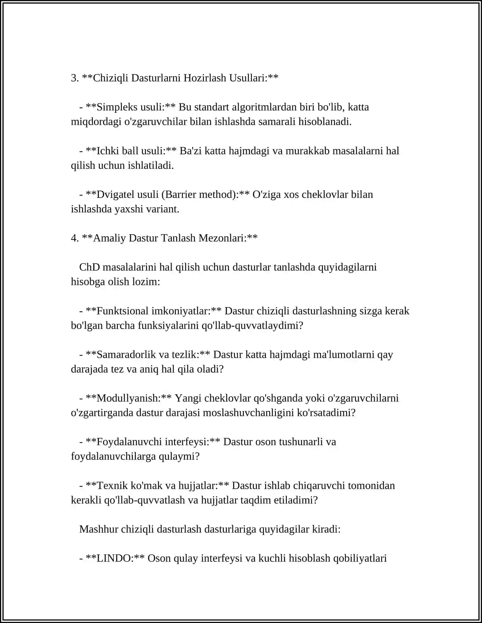 AMALIY DASTURLARIDAN FOYDALANIB CHIZIQLI DASTURLASH MASALALARINI YECHISH 4
