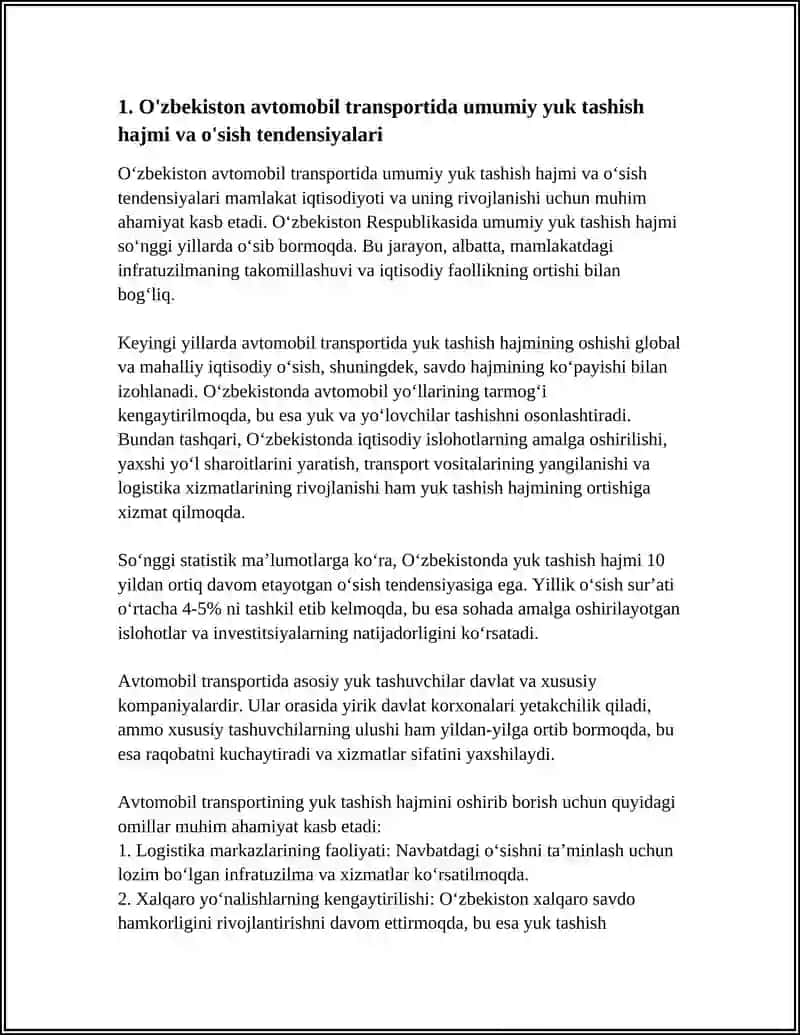 ÖZBEKISTAN AVTOMOBIL TRANSPORTIDA YUK VA YÖLOVCHILAR TASHISH KÖRSATGICHI 4