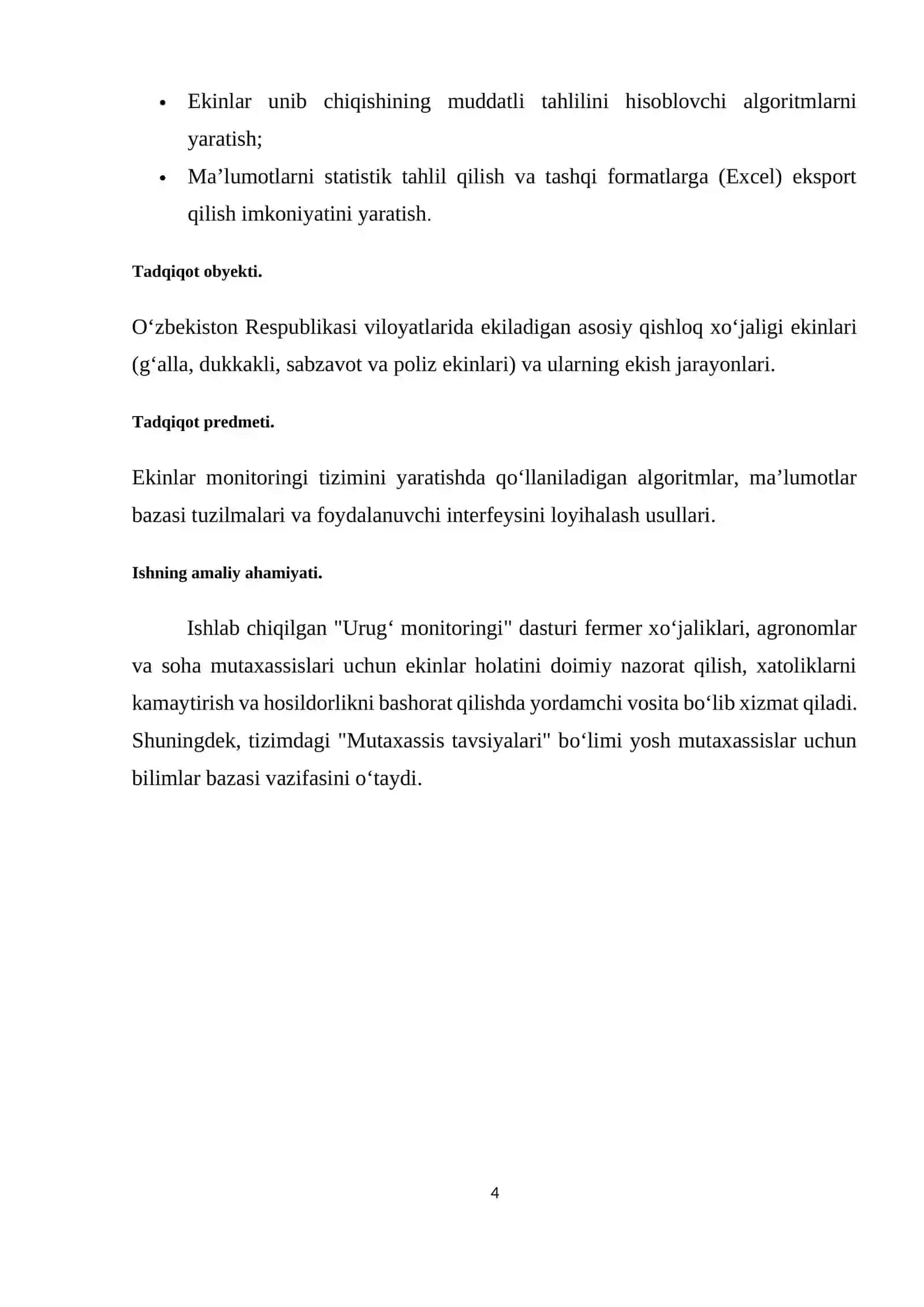 "URUG‘ MONITORINGI" DASTURIY TA’MINOTINING LOYIHALANISHI 4