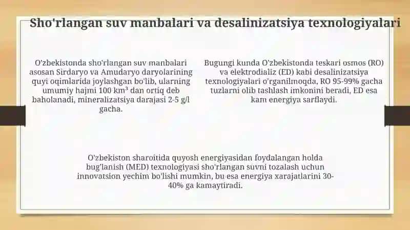 O'zbekistonda sho'r suvni chuchuklashtirish: zaruriyat, imkoniyatlar va istiqbollar 4