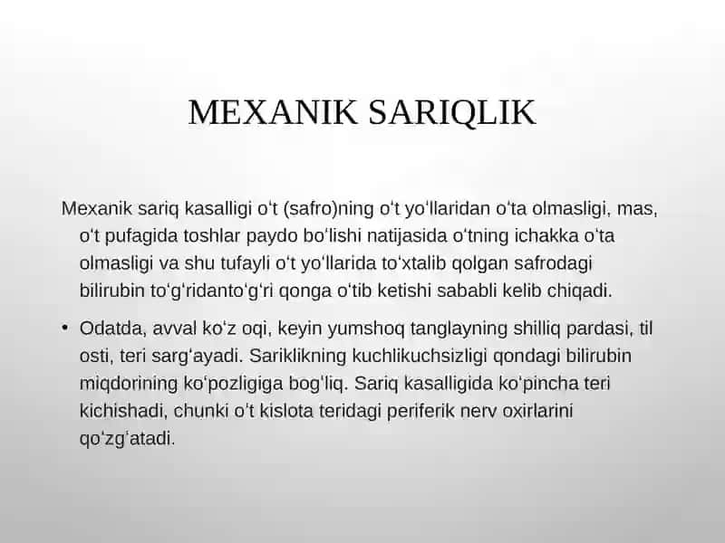 Sariqlikning biokimyoviy jihatdan differensial tashxisi 4