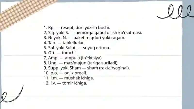 Retsept uning tuzilishi.Suyuk dori shakllari va ularga retsept yozsh 4