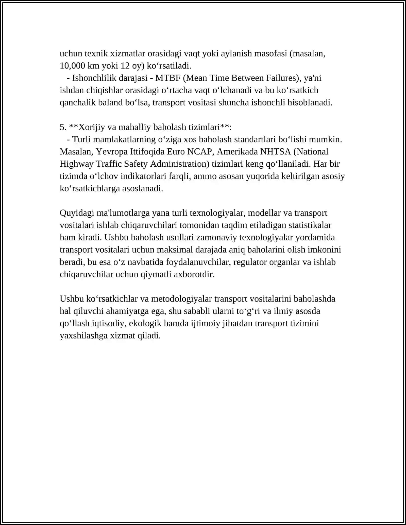 MUSTAQIL ISH Mavzu: TRANSPORT-TEXNIKA EKSPERTIZASI TOG'RISIDAGI MA'LUMOTLAR 4