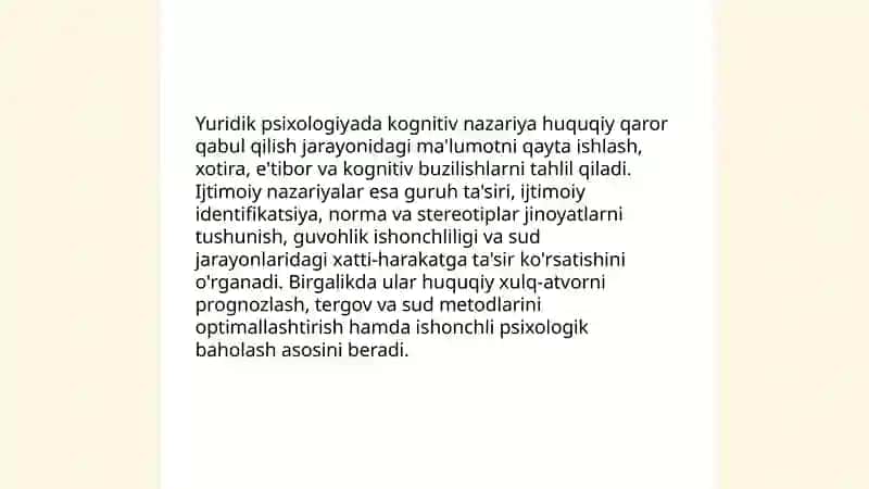 Yuridik psixologiyaning uslubiy asosini nima tashkil qiladi 4