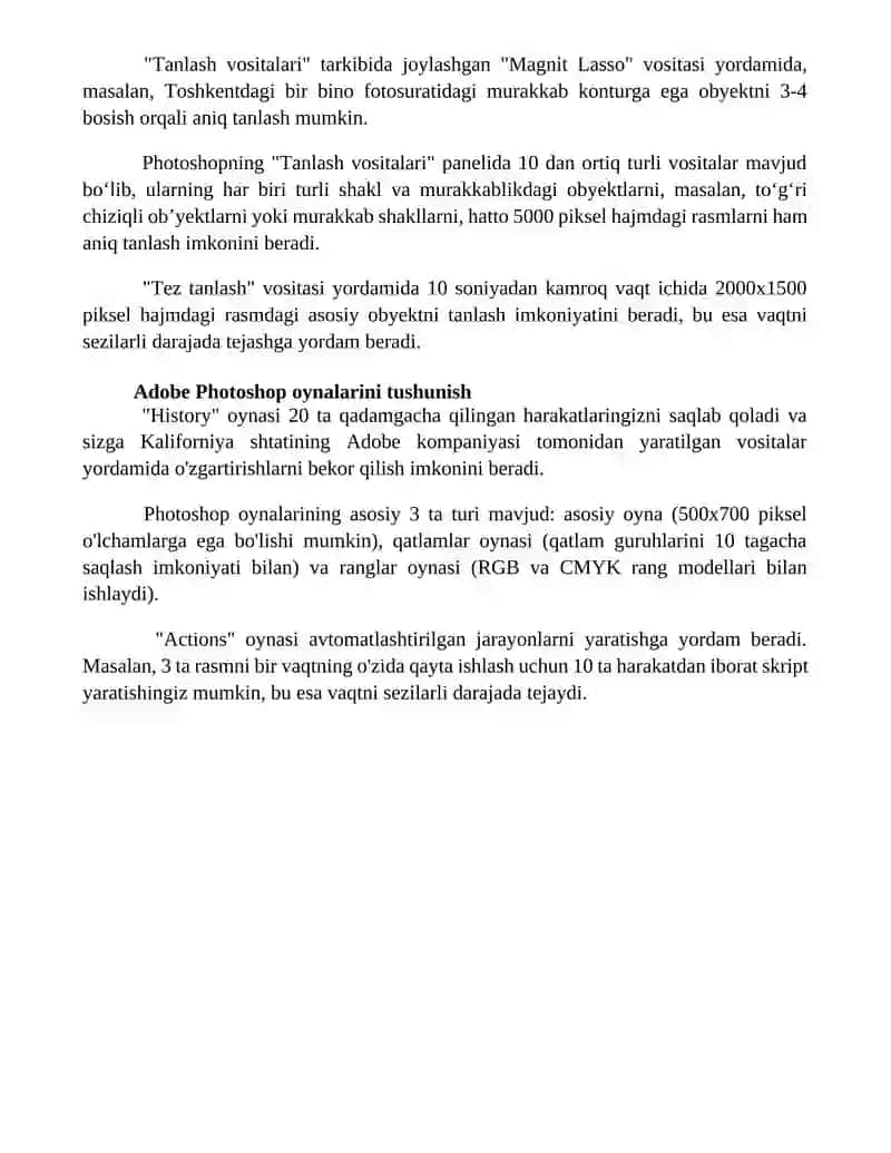 Adobe Photoshop dasturining oynalari va hujjatlar bilan ishlash 4