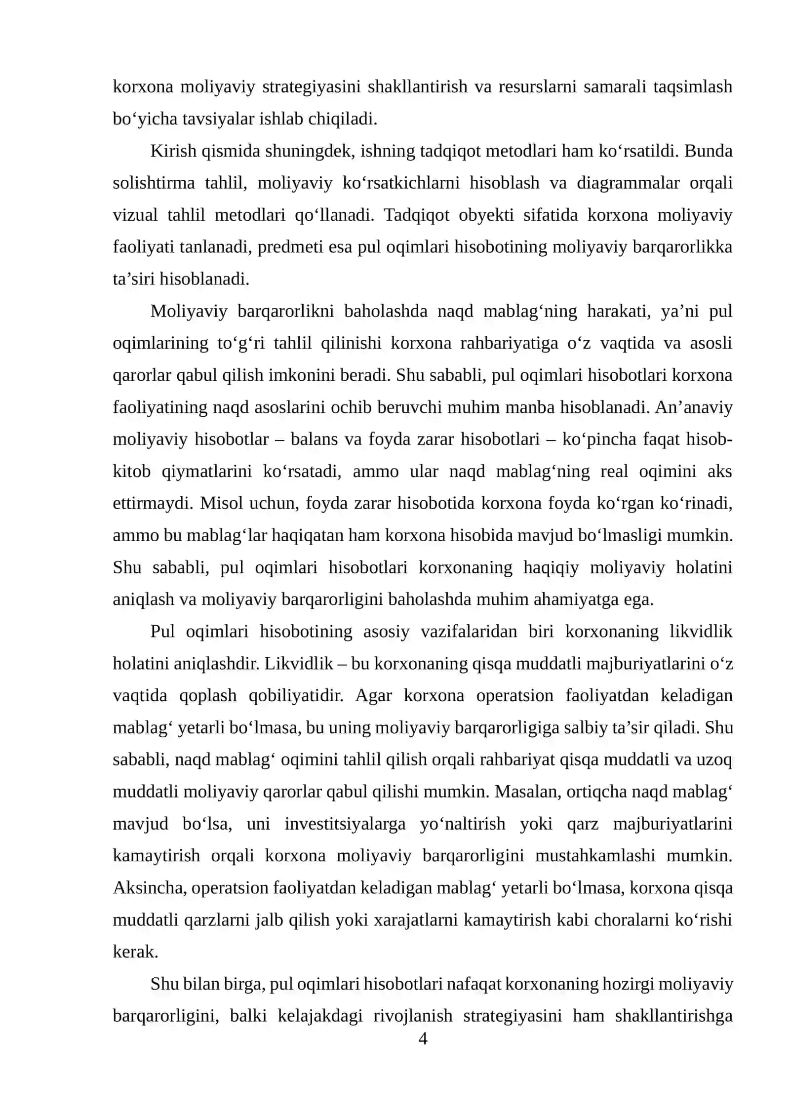 PUL OQIMLARI TO‘G‘RISIDAGI HISOBOTNING KORXONA MOLIYAVIY BARQARORLIGINI BAHOLASHDAGI AHAMIYATI VA TAHLILIY YONDASHUVLAR 4