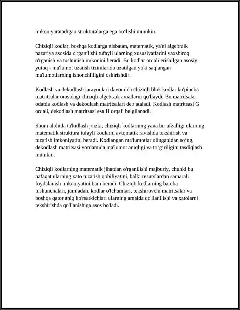 Chiziqli Kodlar va Ularni Tuzish 4