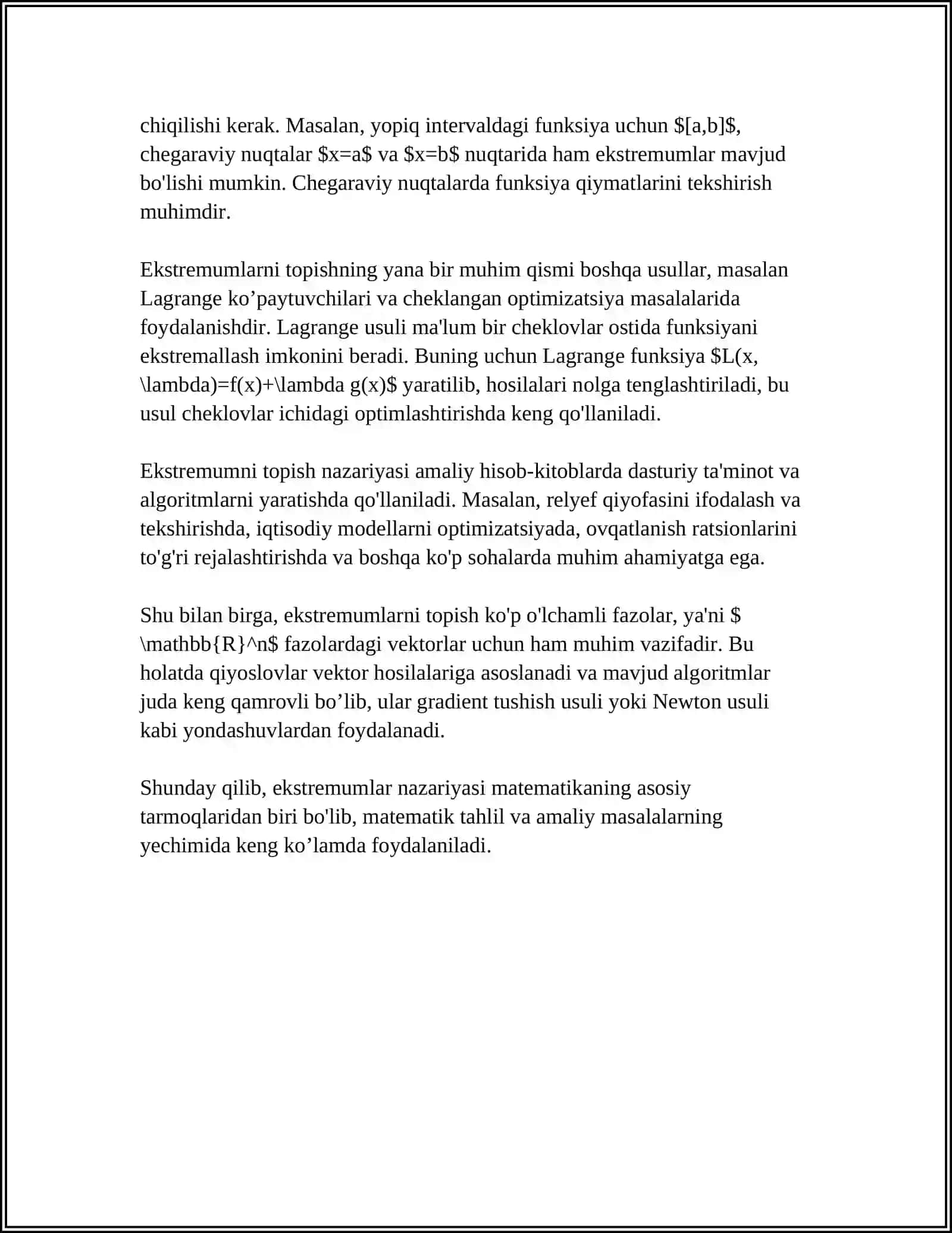 EKSTREMMUMLAR NAZARIYASINING GEOMETRIYA MEXANIKA VA FIZIKA MASALALARIGA TADBIQLARI 4