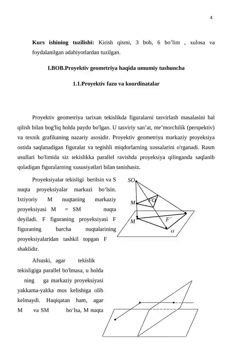 Proyektiv to’g’ri chiziq mavzusidagi KURS ISHI 4