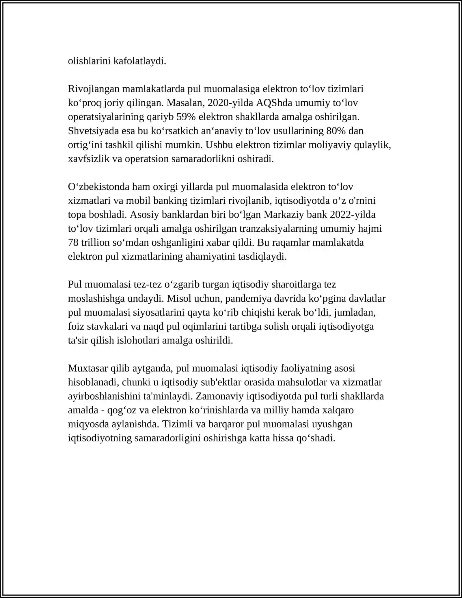 NAMANGAN MUHANDISLIK TEXNOLOGIYA INSTITUTI IQTISODIYOT KAFEDRASI MUSTAQIL ISH 4
