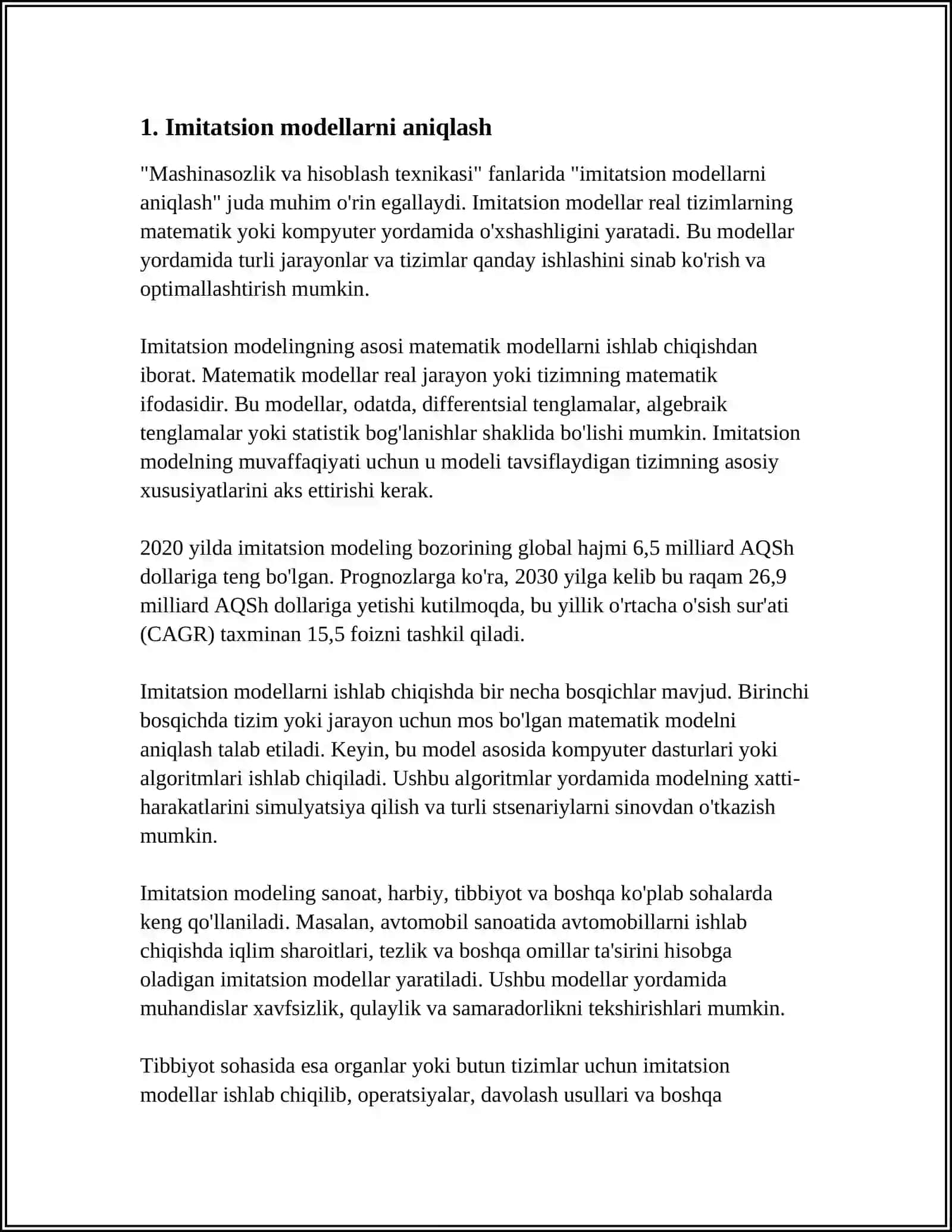 IMITATSION MODELLARNI QURISH VA IMITATSION EKSPERIMENTLARNI TASHKILLASHTIRISH METODOLOGIYASI 4