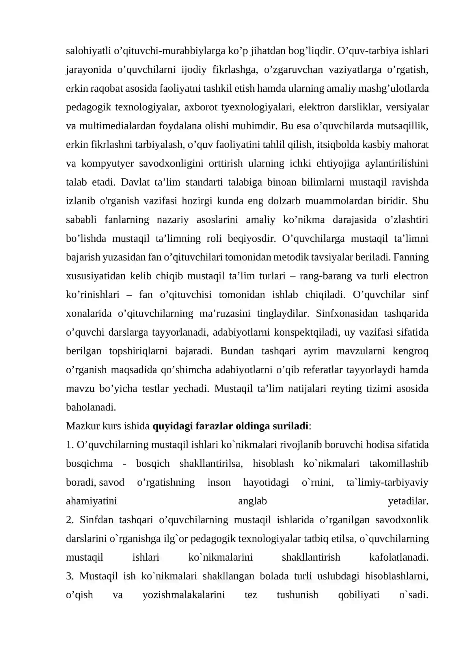 SAVOD O’RGATISH DARSLARIDA O’QUVCHILARNING MUSTAQIL ISHLARINI TASHKIL ETISH 4