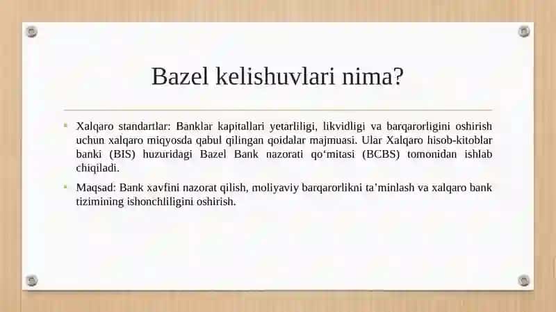 Bazel kelishuvi va uni O‘zbekiston bank tizimiga tatbiqi 4