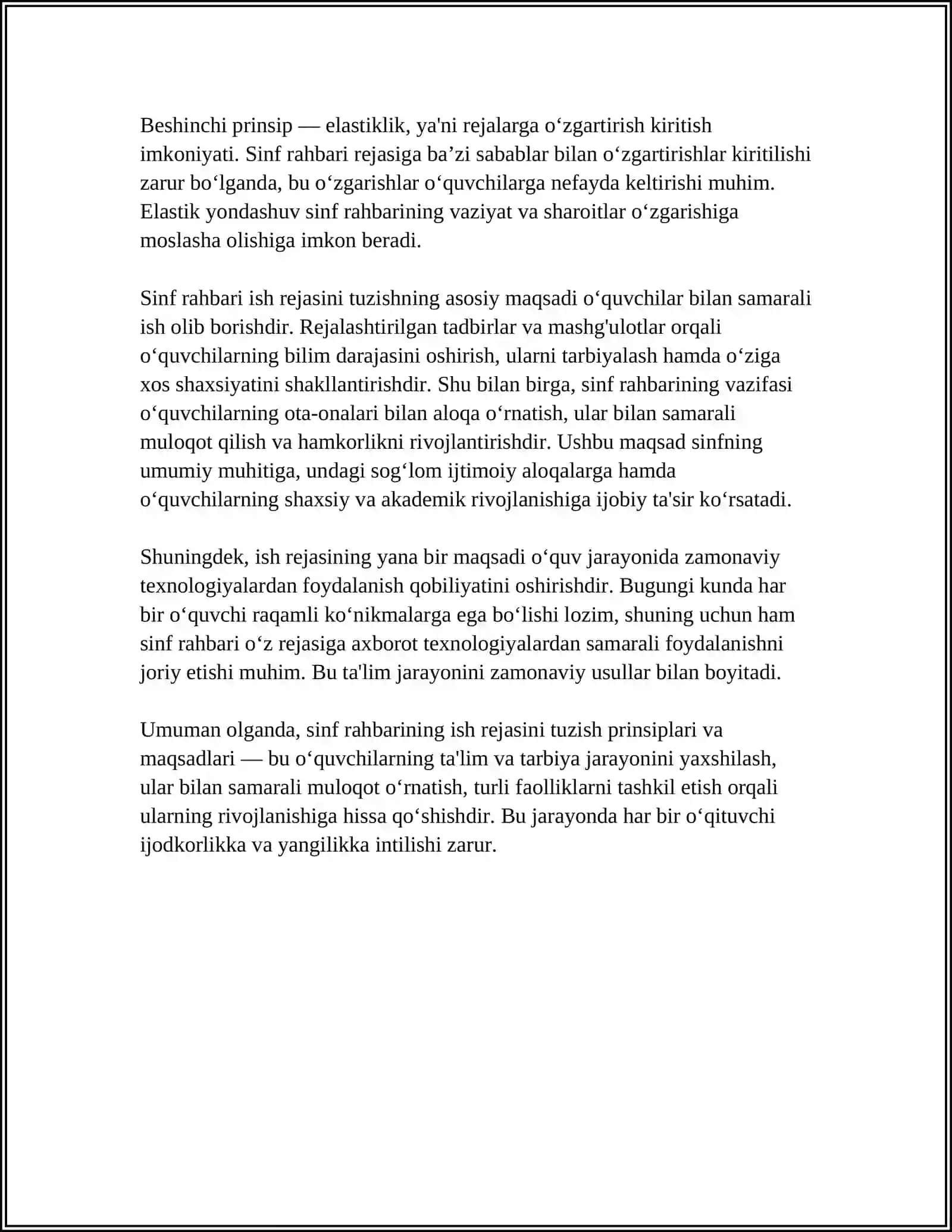 SINF RAHBARI ISHINI REJALASHTIRISH METODIKASI 4