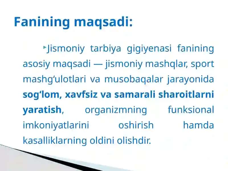Jismoniy tarbiya gigiyenasining maqsadi va vazifalari 4