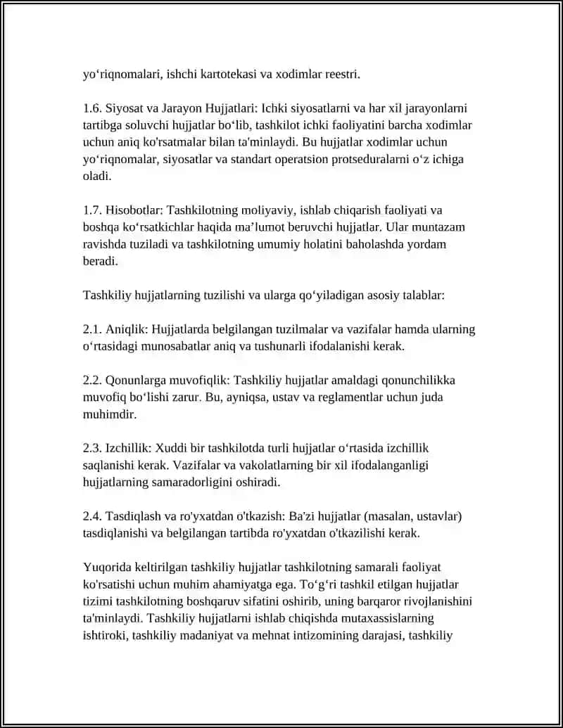 TASHKILIY HUJJAT NAMUNALARI BILAN ISHLASH 4