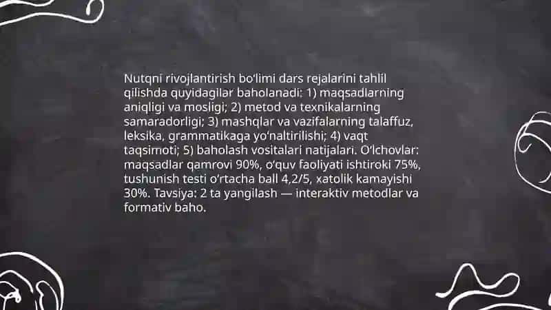 Yordamchi maktabning onatili darslaridagi oʻqish va nutq oʻstirish boʻlimini taxlil qilish 4