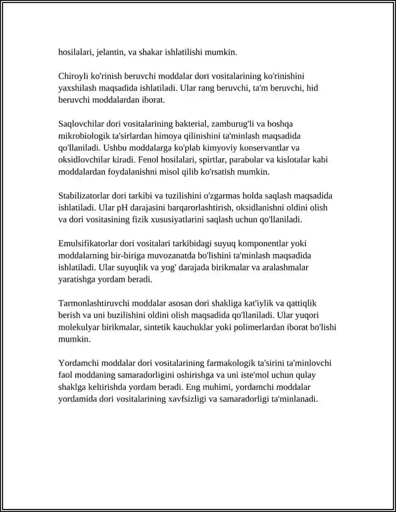 TAYYOR DORI VOSITALARINI ISHLAB CHIQARISHDA ISHLATILADIGAN YORDAMCHI MODDALAR 4