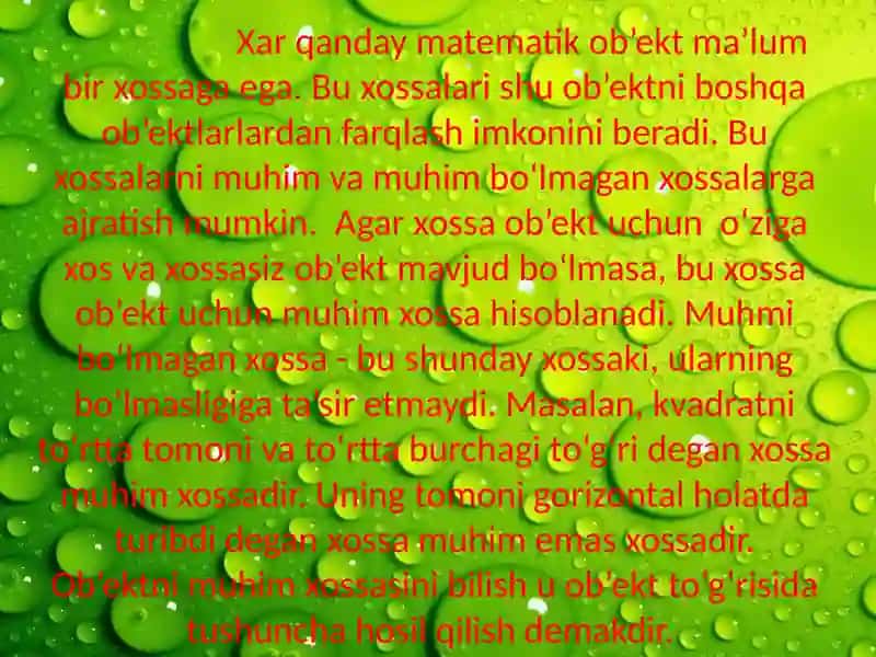 ZAHZOXON MAMAJONOVANING MATEMATIKA FANIDAN TAYYORLAGAN SLAYTI 4