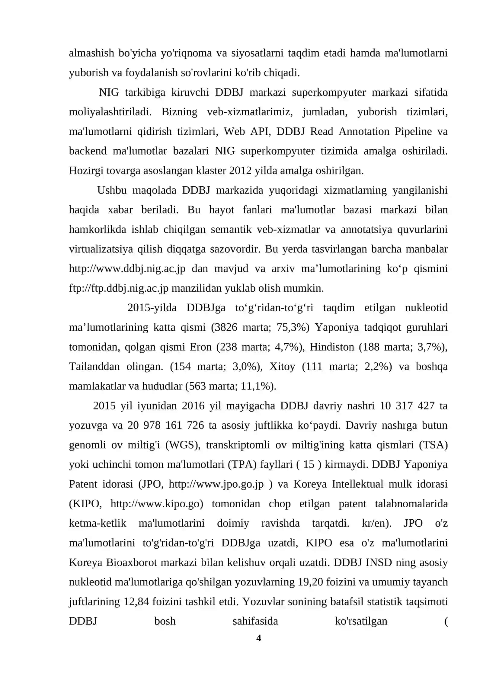 DDBJ - DNK VA RNK NUKLEOTIDLAR KETMA-KETLIKLARI MA`LUMOT BAZALARI 4
