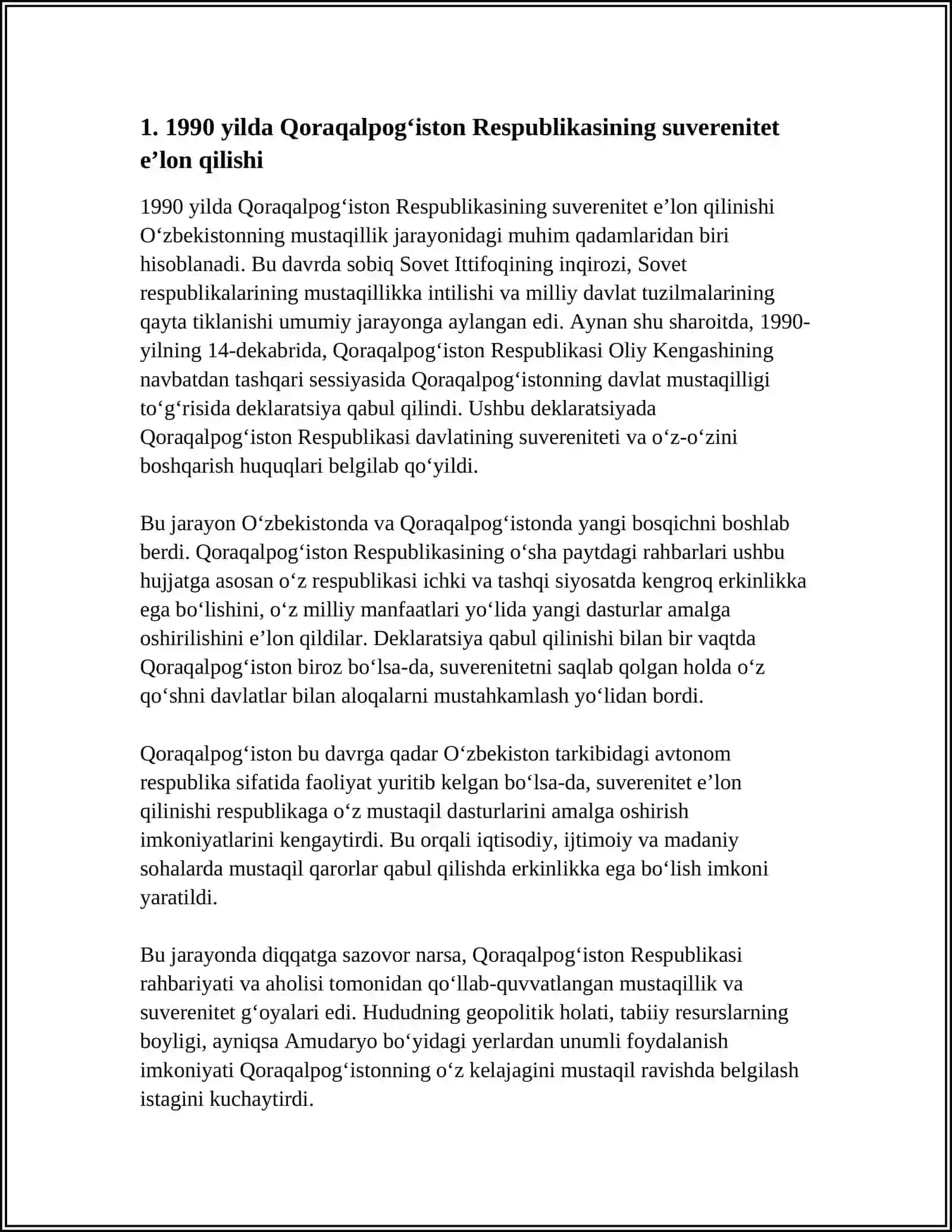 QORQALPOGISTON RESPUBLIKASI OZBEKISTON RESPUBLIKASINING MUSTAQILIGA ERISHISHGAN YILLARI HAQIDA 4