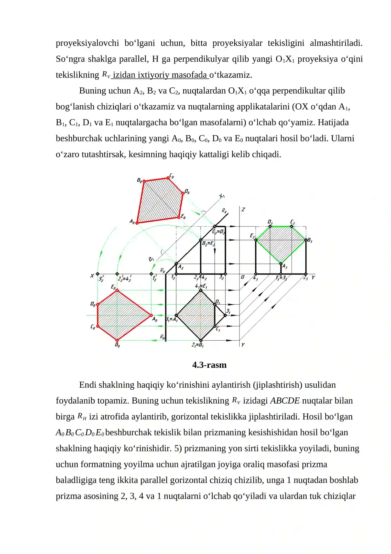 Asosi H tekislikka tegishli muntazam uchyoqli ABC piramida 4
