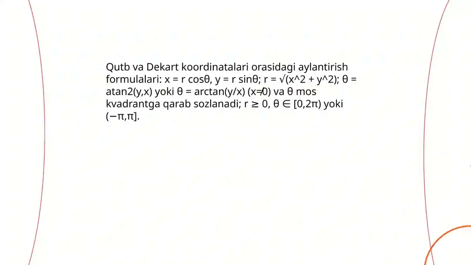 Qutb koordinatalar sistemasi, silindrik va sferik koordinatalar sistemasi 4