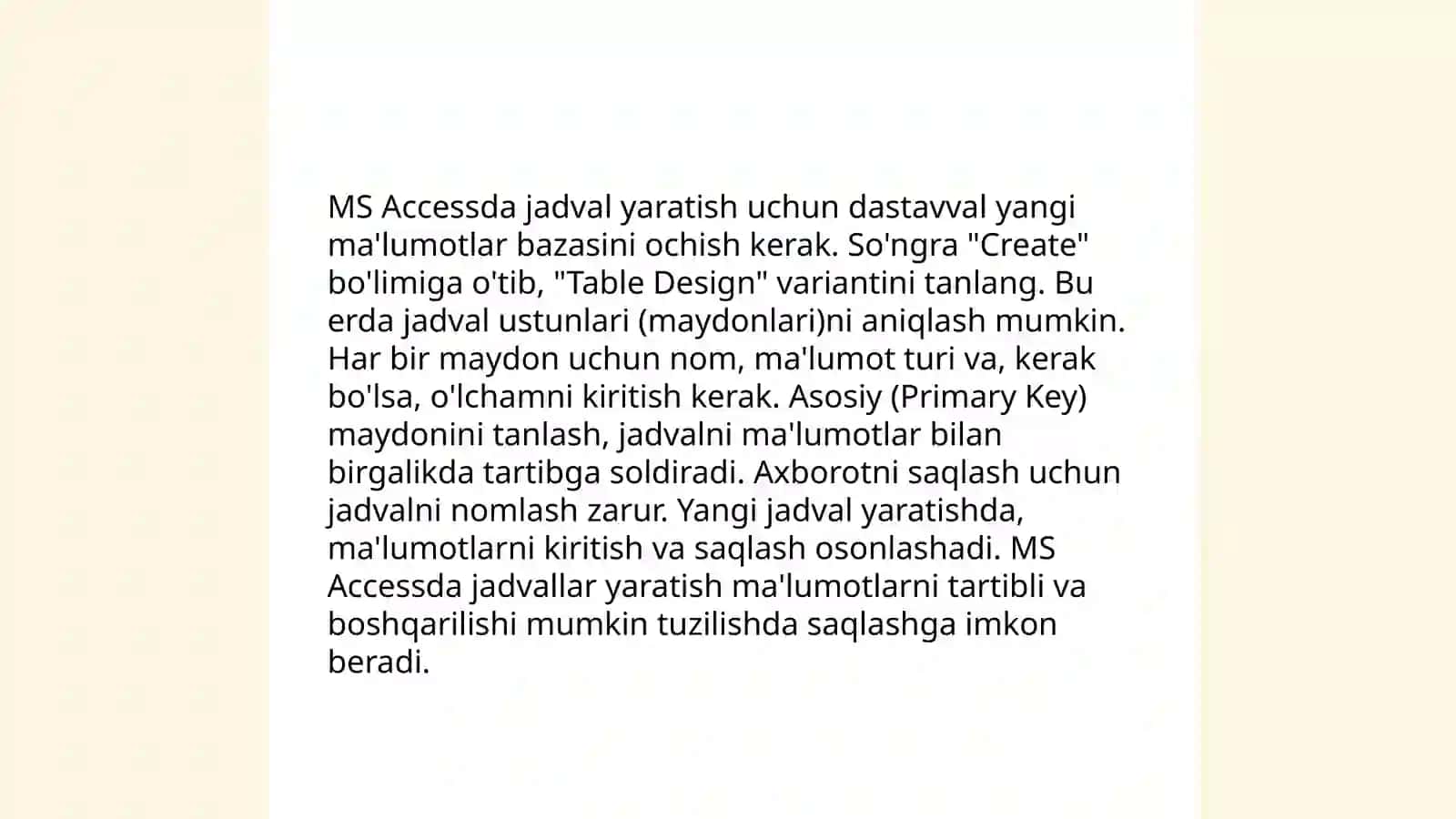 MS Access ma'lumotlar bazasi dizayni 4