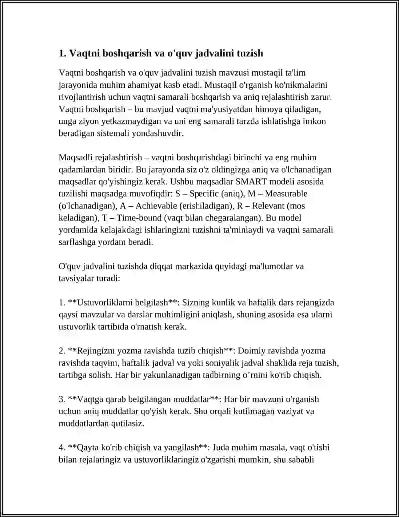 MUSTAQIL TA’LIM UCHUN TAVSIYA ETILADIGAN MAVZULAR 4
