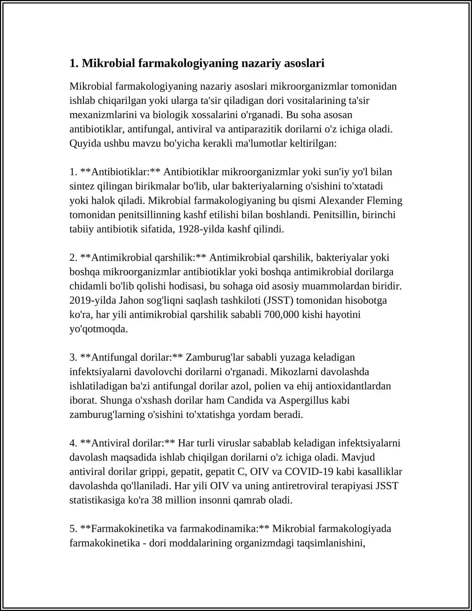 XUSUSIY FARMAKOLOGIYA.MIKROBLARGA QARSHI VOSITALAR TARIFI TASNIFI VA AHAMIYATI TASIR TURLARI(BAKTERIOSTATIK,BAKTERITSID) 4