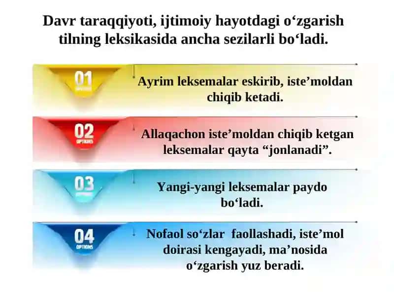 O‘zbek tili leksikasining tarixiy taraqqiyoti 4