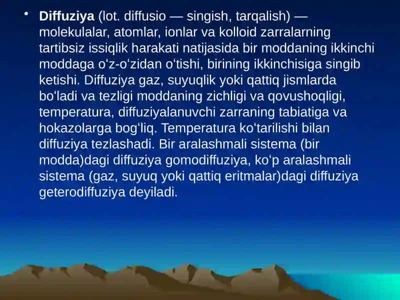 DIFFUZIYA VA OSMOS. OSMOTIK BOSIM QONUNLARI 4