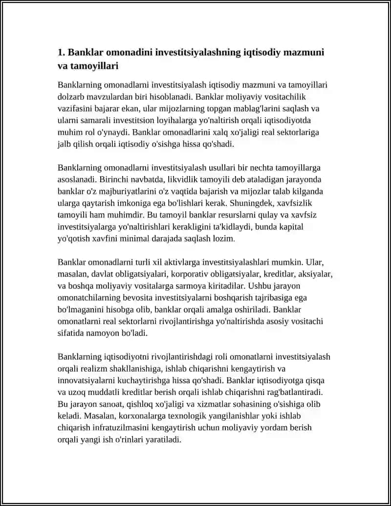 BANKLAR OMONADINI INVESTITSIYALASHNING IQTISODIY VA UNING REAL SEKTORNI RIVOJLANTIRISHDAGI ROLI VA AHAMIYATI 4