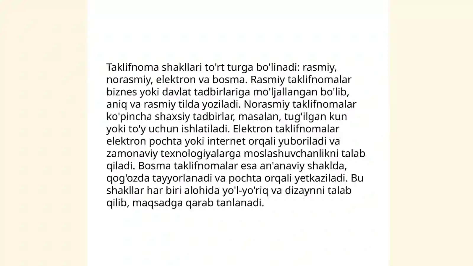 Manzil, Taklifnoma, Telegramma, Telefonogrammaning yozilish tartibi 4