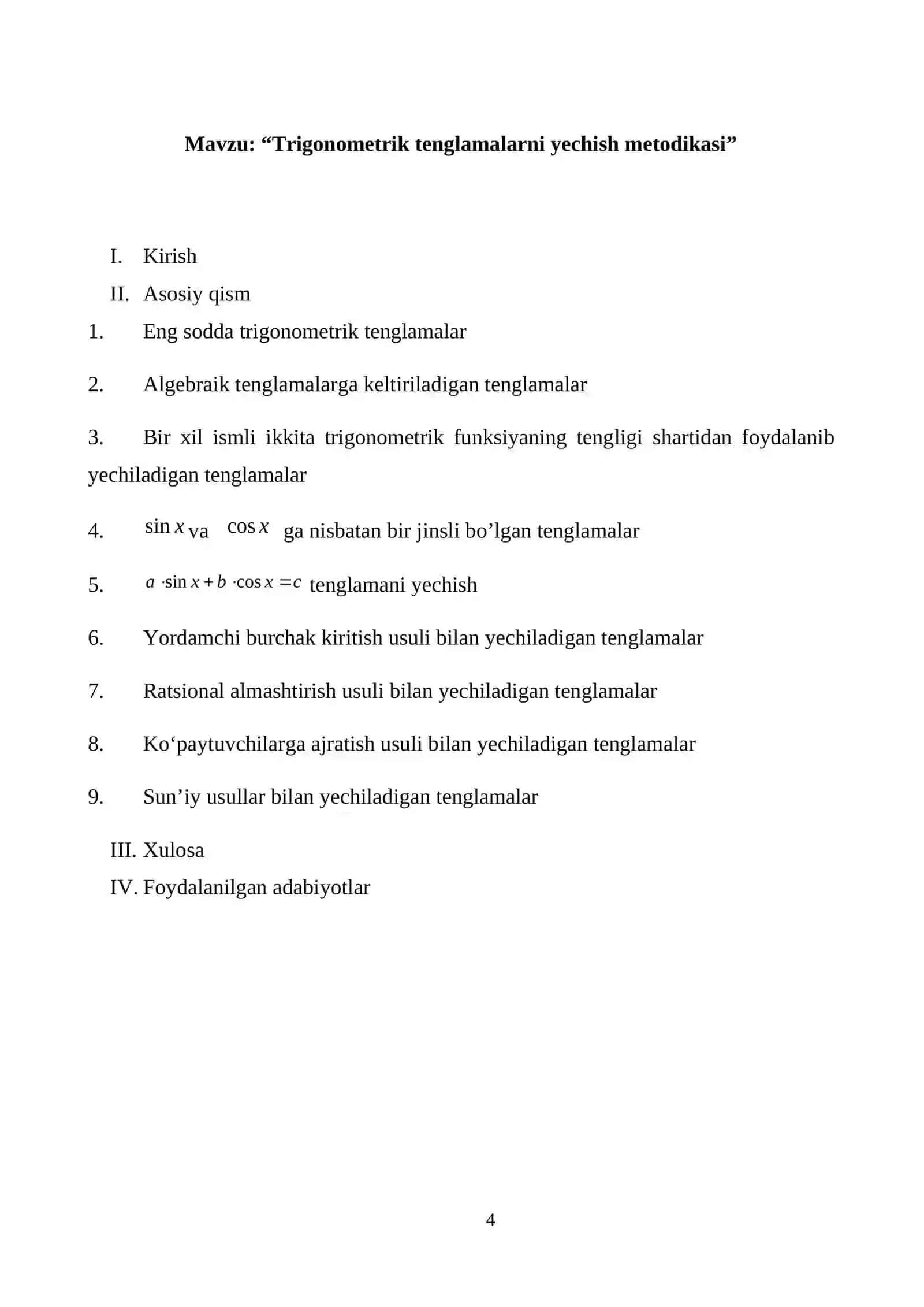 Trigonometrik tenglamalarni yechish metodikasi 4