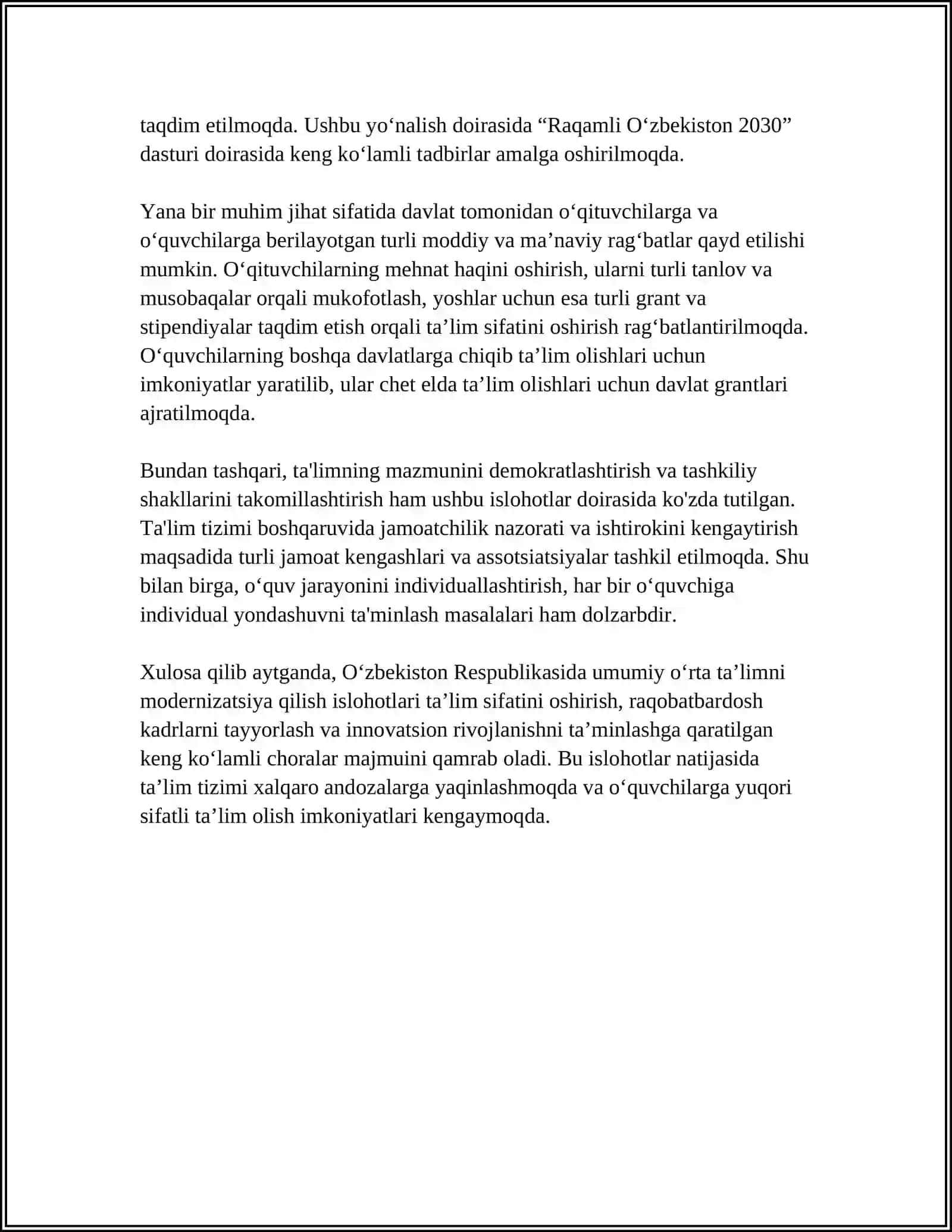 O'ZBEKISTON RESPUBLIKASIDA TA'LIM SOHASIDA AMALGA OSHIRILGAN ISLOHOTLAR 4