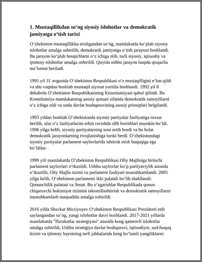 O‘ZBEKISTONDA DEMOKRATIK FUQAROLIK JAMIYATI ASOSLARINING SHAKLLANISHI AMALGA OSHIRILGAN SIYOSIY ISLOHOTLAR 4