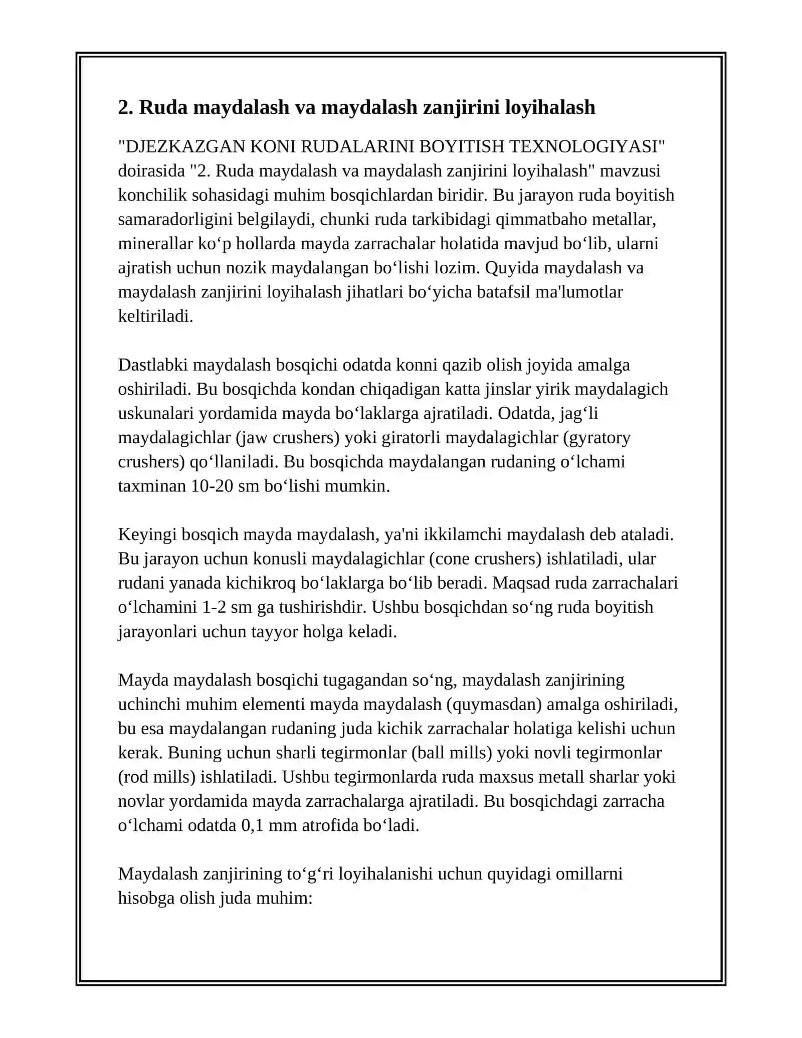 DJEZKAZGAN KONI RUDALARINI BOYITISH TEXNOLOGIYASI 4